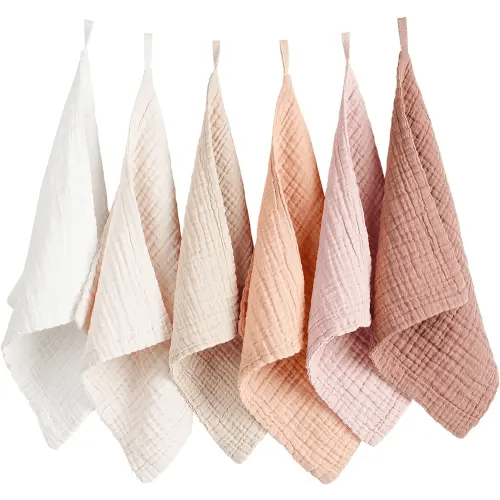 Konssy 6 Pack Baby Muslin Washcloths for Unisex 100% Cotton Wash Cloth Set for Baby Face Body Comfy and Soft for Newborn Infants Kids Girls and Boys