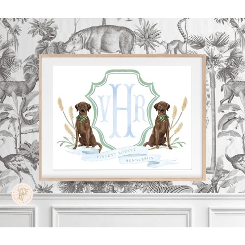 Chocolate Labrador wall art, Brown lab, Nursery name print, Chocolate lab Monogram Art Print, Custom nursery wall art