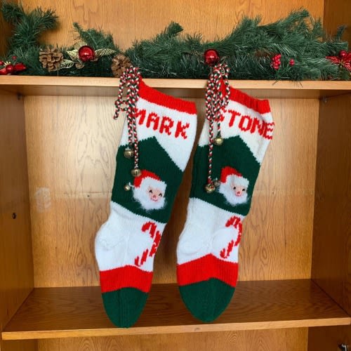 Color COMBO FUZZY/HAIRY Beard Santa Christmas Stocking Angora Blend Gift Kids Fun 3D Retro 100% hand knit personalized traditional hand-made