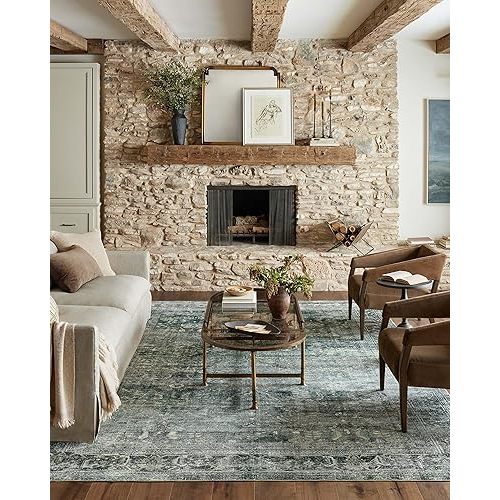 Loloi Magnolia Home by Joanna Gaines Banks Collection BAN-03 Blue/Lagoon 7'-6" x 9'-6", .13" Pile Height, Machine Washable, Area Rug
