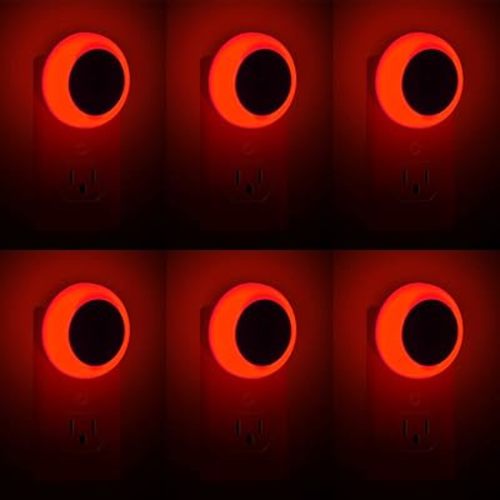 KINUR 6 Pack Red LED Plug into Wall with Dusk to Dawn sensors Plug in Night Lights for Kids Room, Bedroom, Bathroom, Baby Nursery,Stair Lights, Hallway Light