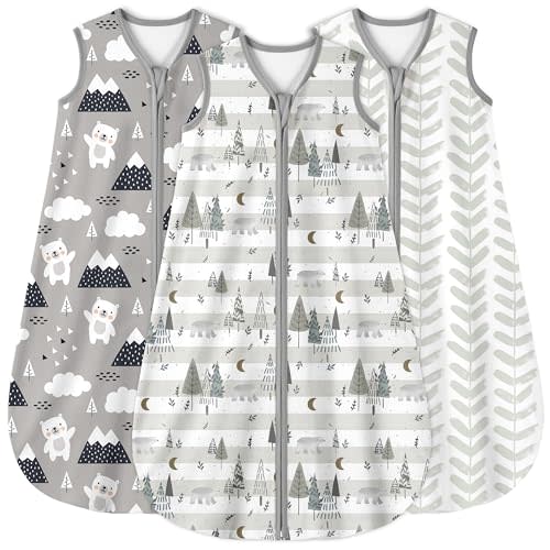 Yoofoss Baby Sleep Sack 0-6 Months 0.5 Tog Wearable Blanket for Baby, 3 Pack 100% Cotton Infant Toddler Sleeping Sack 2-Way Zipper Lightweight Sleep Sack