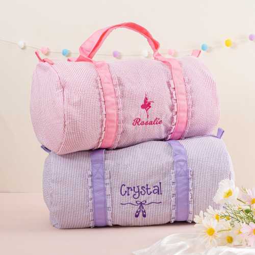 Toddler Dance Bag for Girls, Personalized Seersucker Travel Bag, Weekender Duffel Bag, Monogram Ballet Shoes Bag, Child Diaper Bag Gift