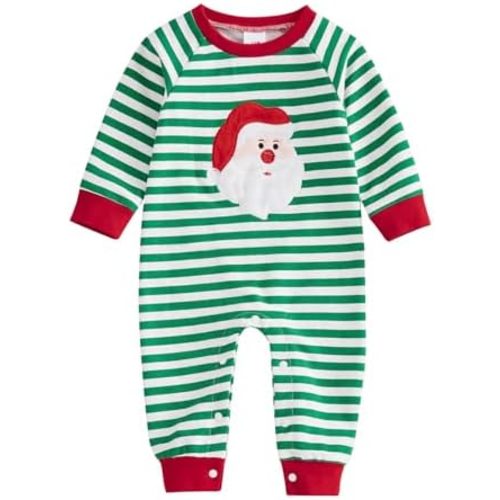 Newborn Boy Christmas Romper Letter Santa Claus Embroidery Long Sleeve Crew Neck Full Length Jumpsuit