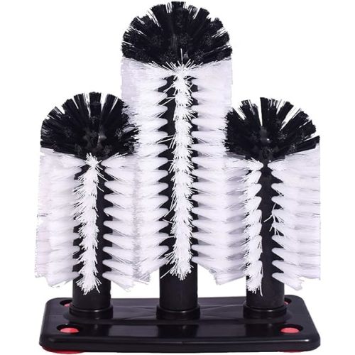 Water Bottle Cleaning Brush Glass Cup Washer with Suction Base 3 Head Bristle Brush for Beer Cup, Long Leg Cup, Red Wine Glass and More Bar Kitchen Sink Home Tools
