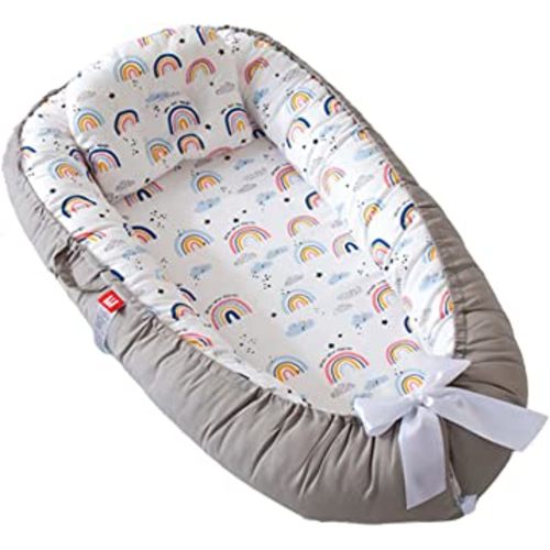 Amazon.com : Loevin Baby Lounger for Newborn 100% Cotton,Baby Nest Cosleeping for Baby in Bed with Handles,Newborn Lounger Adjustable Size & Strong Zipper Lengthen Space to 24 Months(Grey-Edged Flower Bouquet) : Baby