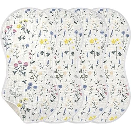 J JOYSAY Boho Meadow Wildflower Baby Burp Cloths for Boys Girls Large 22''x11'' Cotton Burp Clothes Set Extra Absorbent Soft 4 Layer Baby Items Must Haves for Drool Unisex 3 Pack