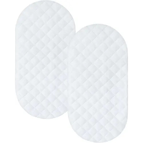 Bassinet Mattress Pad Cover 2 Pack Quilted Bassinet Mattress Protector Waterproof Bassinet Sheets (32"x17") for Boys & Girls, Fit for Hourglass/Oval Bassinet Mattress, White