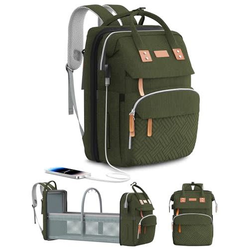 ISMGN Diaper Bag Backpack with Changing Station, Large Diaper Bag, Baby Bag, Multifunctional Diaper Bag, ArmyGreen