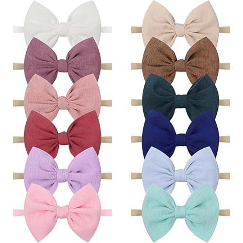 YanJie Baby Girls Nylon Headbands Newborn Bows Handmade Hair Bows Hairbands Hair Accessories for Newborn Infant Toddlers Kids (4.5bow 12colors)