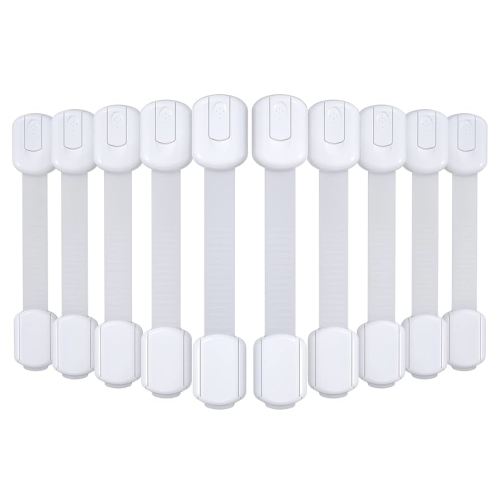 4our Kiddies 10 Pack Baby Proof Cabinet Latches, Childproof Drawer Latches with 6 Extra 3M Adhesives, Adjustable Child Safety Cabinet Strap Locks, Baby Drawer Locks for Kids and Child Safety