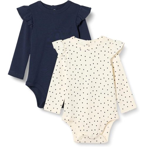 Amazon Essentials Baby Girls' Long-Sleeved Ruffle Bodysuits, Pack of 2