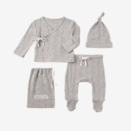 Gray Organic Cotton Pointelle Layette 3 Pc Gift Set NB