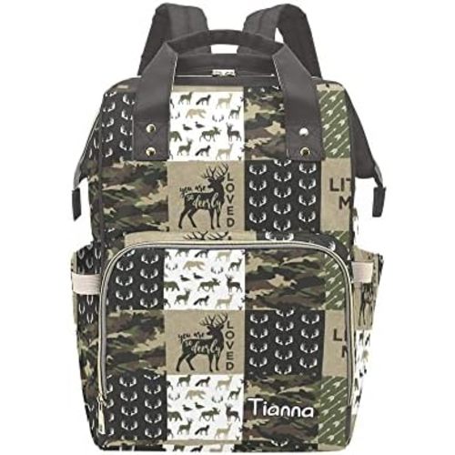 Antler Man Woodland Camo Diaper Bags with Name Waterproof Mummy Backpack Nappy Nursing Baby Bags Gifts Tote Bag for Women