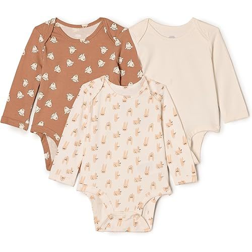 Amazon Essentials x Sofia Grainge Unisex Babies' Long Sleeve Crew Neck Bodysuit, Pack of 3