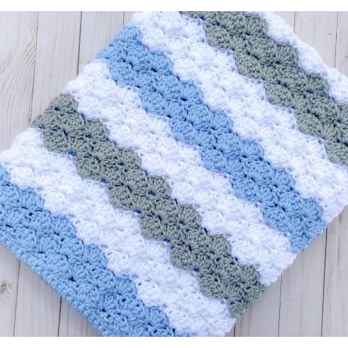 Handmade Crochet Baby Blanket, Knit Baby Afghan, Baby Boy Blanket, Striped Baby Blanket, Boy Nursery Blanket, Baby Crib Blanket, Baby Throw