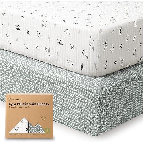 KeaBabies 2-Pack Muslin Crib Sheets for Boys, Girls - 100% Organic Cotton Fitted Baby Crib Mattress Sheet, Soft Breathable Standard Toddler Bed Cover Bedding Set, Neutral, Durable 52x28 (Nordic)