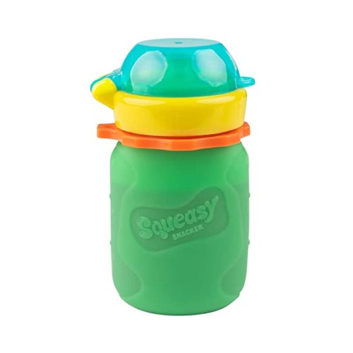 Squeasy Snacker Green 3.5 oz Spill Proof Silicone Reusable Food Pouch - For Both Soft Foods and Liquids - Water, Apple Sauce, Yogurt, Smoothies, Baby Food - Dishwasher Safe