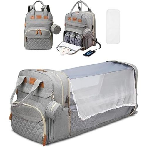 Diaper Bag Backpack, Large Diaper Bag with Changing Station, Baby Diaper Bag, New Mom Gifts, Lightweight Waterproof Unisex Diaper Bag with Insulated Pockets and USB Charging Port, Grey