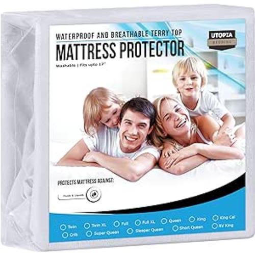 Amazon.com: Utopia Bedding Waterproof Mattress Protector Queen Size, Premium Terry Mattress Cover 200 GSM, Breathable, Fitted Style with Stretchable Pockets (White) : Home & Kitchen