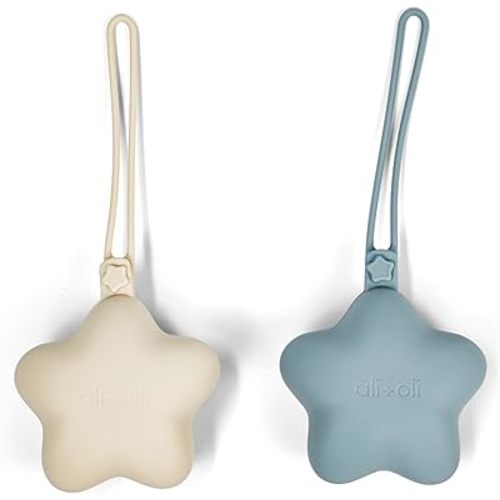 Ali+Oli BPA-Free Silicone Pacifier Holder Case (2-pk) Diaper Bag Accessory Newborn Travel Baby Pacifier Pouch (Mist-Sand)