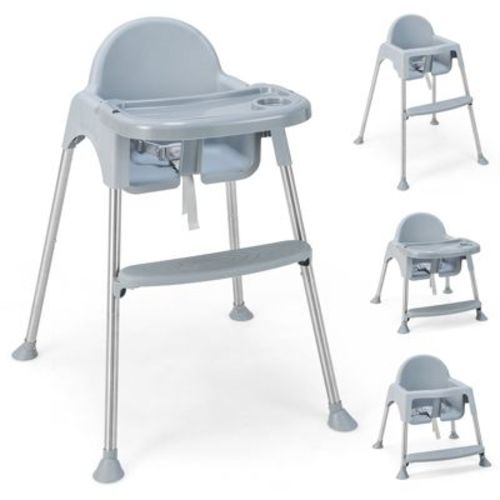 Infans 4 In 1 Convertible Highchair For Babies And Toddlers, Adjustable Legs, Double Removable Tray & Footrest, 3-point Safety Harness, Gray