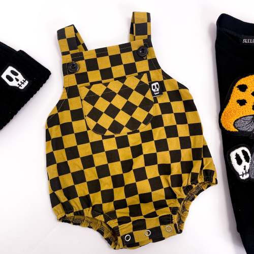 🐣EASTER🐣 10% OFF⚡ CHECKERBOARD MUSTARD & BLACK BABY ROMPER