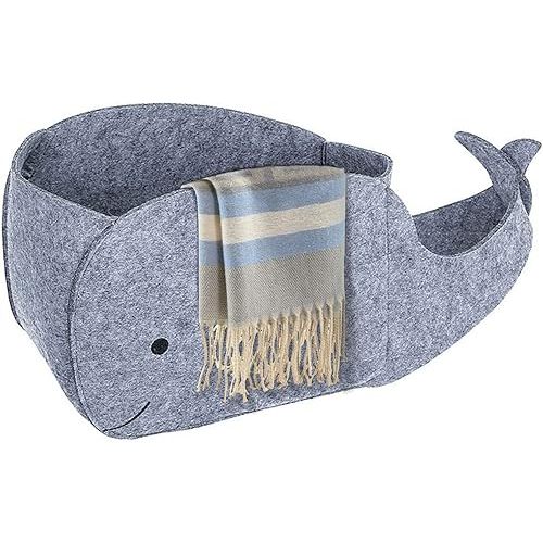 Storage Basket Felt Storage Bin Whale Shaped Collapsible & Convenient Box Organizer with Carry Handles for Home Bedroom Closet Babies Nursery Toys (Large)