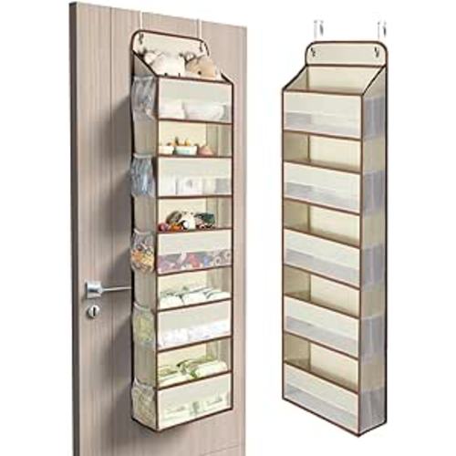 Yecaye 1 Pc 5 Tier Over the Door Organizer with 15 Pockets | 44lb Load Over the Door Storage | No Sagging Closet Organizers and Storage | Versatile Nursery Hanging Organizers for Home Dorm - Beige