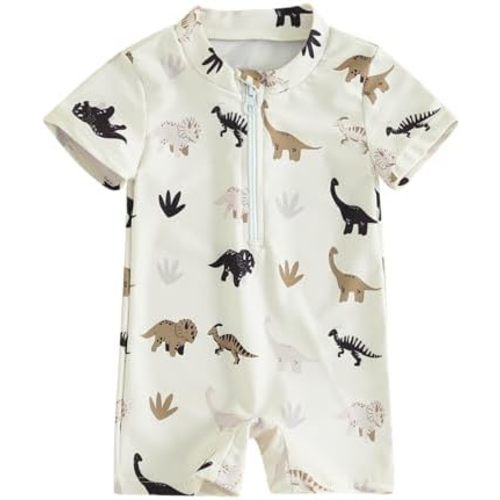 Karuedoo Toddler Baby Boy One Piece Swimsuit Short Sleeve Zipper Bathing Suit Rash Guard Swimwear Beach Wear Sunsuit