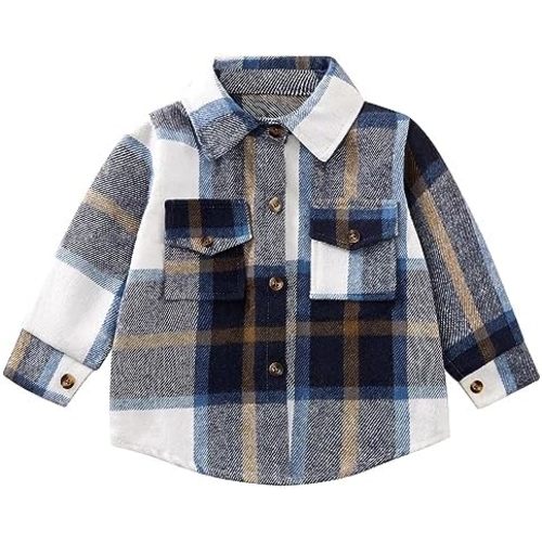 Toddler Baby Boy Girl Shirt Flanne Jacket Plaid Long Sleeve Button Down Shirt Kids Fall Winter Shacket Kids Coat