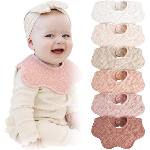 Konssy Muslin Baby Bibs 100% Cotton Absorbent Bandana Drool Bibs for Teething and Drooling, 6-Pack for Baby Boys & Girls