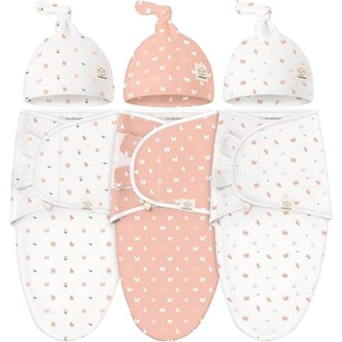 KeaBabies 3-Pack Swaddles for Newborn Baby Girls, Boys with Hats - Organic Soft Baby Sleep Sacks, Breathable Baby Swaddle 3-6 Months Beanies Set, Premie Infant Sleep Sack 0-3 Months (Butterflies)