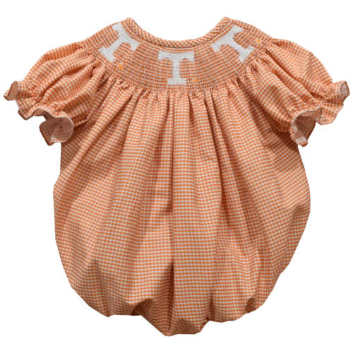 Tennessee Vols Smocked Orange Gingham Short Sleeve Girls Bubble
