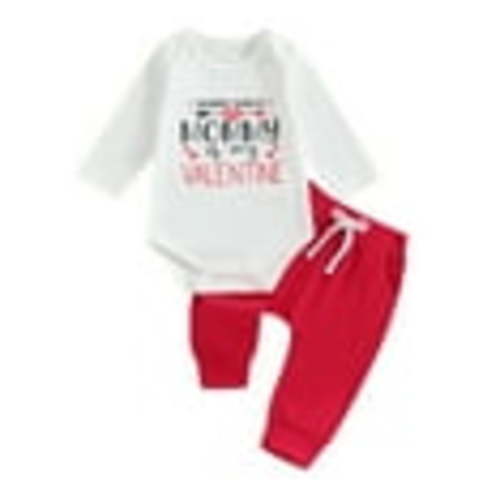 Bagilaanoe 2pcs Newborn Baby Boy Valentine's Day Outfits Pants Set Long Sleeve Romper Tops + Sweatpants 3M 6M 12M 18M Infant Casual Clothes