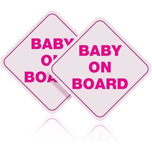 2PCS Baby On Board Sticker Decal for Cars, Vinyl Bumper Sticker, Removable Baby Safety Warning Signs, No Magnets & No Paint Damage (Pink)
