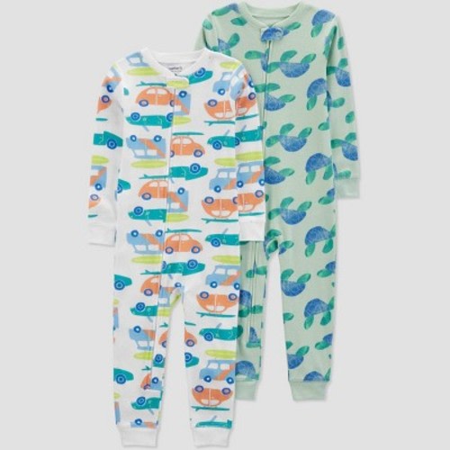 Carter's Just One You®️ Toddler Boys' 2pk Snug Fit Footed Pajama, Color: Turquoise Blue | White, Size: 18M