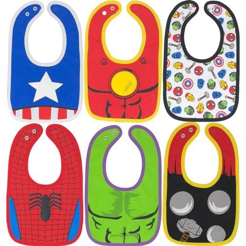 Marvel Avengers Hulk Spider Man Thor Iron Man Captain America 6 Pack Bibs One Size