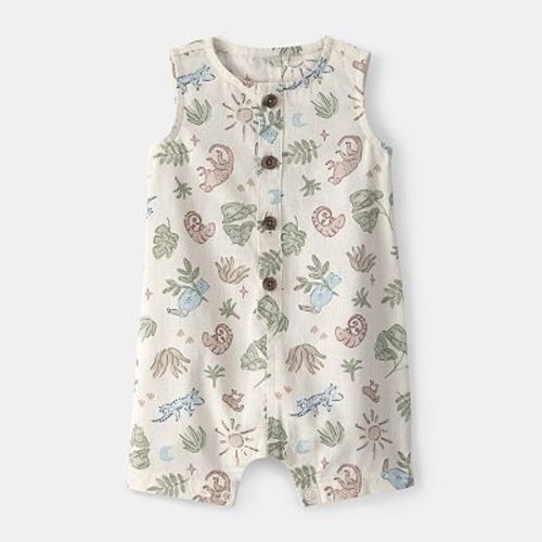 Baby Boy Carter's Sleeveless Romper with Button Closure & Animal Print Design