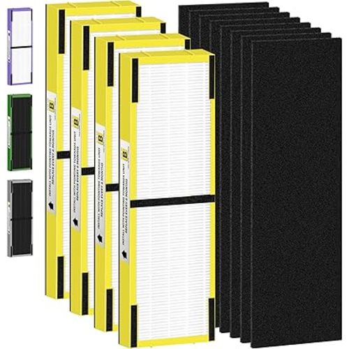 FLT4825 HEPA Filter B Replacement Compatible with G-Guardian Air Purifiers AC4825 AC4825E AC4825W AC4300 AC4800 AC4900 AC4850,4 H13 True HEPA Filters+8 Carbon Pre-Filters