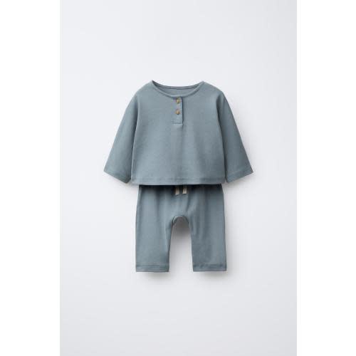PLAIN T-SHIRT AND PANTS SET - Blue / Gray | ZARA United States