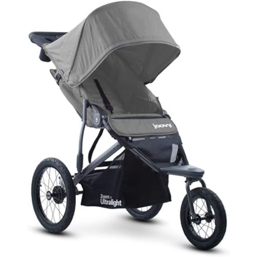 Joovy Zoom360 Ultralight Jogging Stroller Featuring High Child Seat, Shock-Absorbing Suspension, Extra-Large Air-Filled Tires, Parent Organizer, Air Pump, and Easy One-Hand Fold (Charcoal)