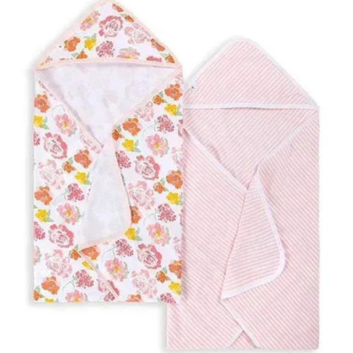 Burt's Bees Set Of 2 Rosy Spring Hooded Towels Blossom - One Size Hanger