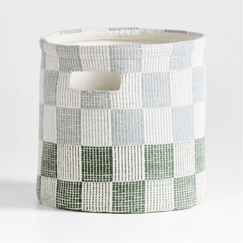 Hopscotch Mist Blue and Pine Green Checkerboard Shelf Storage Bin