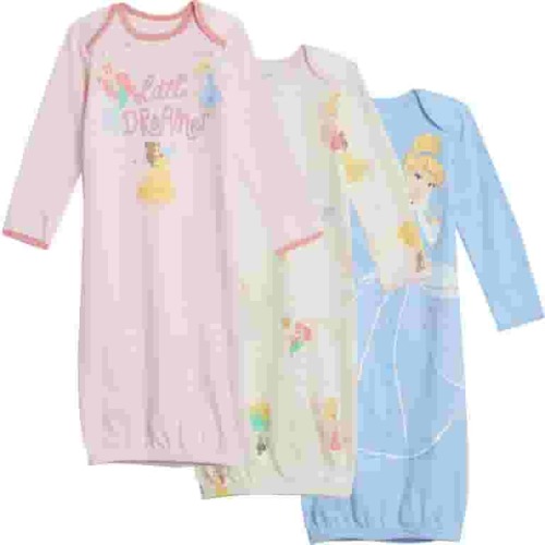 Disney Princess Infant Long Sleeve Nightgowns Pajamas, Newborn Baby Girls 3 Pack Swaddle Sleepers