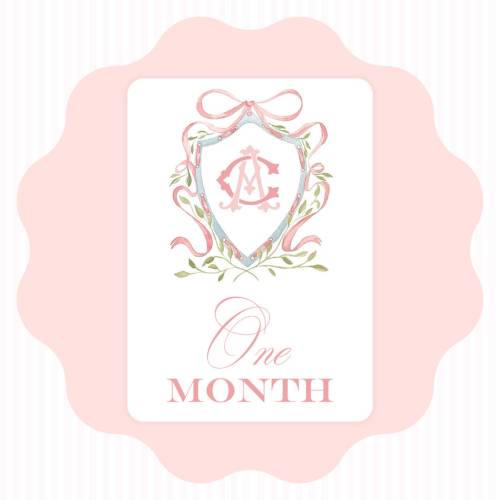 CUSTOM MONOGRAM | Watercolor Crest Milestone Cards, Heirloom Cards for Girls, Baby Shower Gift for Mom-to-be, Luxury paper goods
