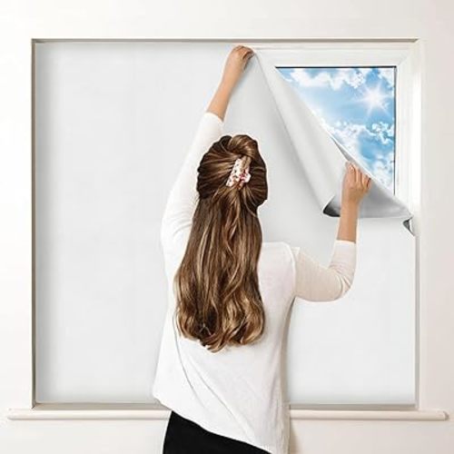 White Blackout Curtains for Bedroom, Portable DIY Window Blinds, No Drill Window Shades & Blackout Blinds with Stickers & Tabs for Travel, Dorm Room, Media Room (118" x 57")