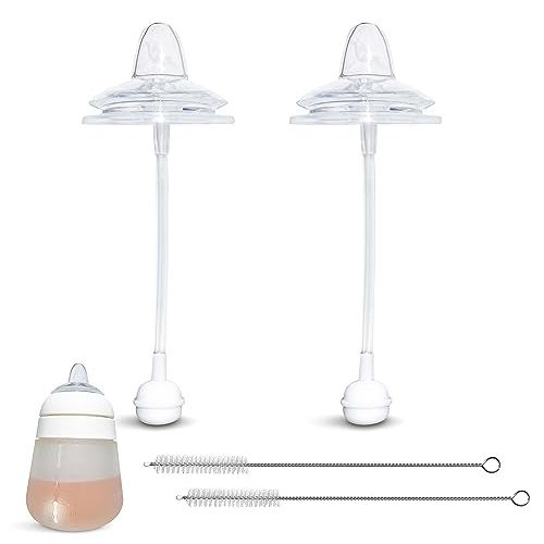 Sippy Cup Conversion Kit for Nanobébé Flexy Silicone Baby Bottles | 2-Count | with Soft Silicone Sippy Spout Nipples, Weighted Any Angle Straw Ball and Straw Cleaning Brush | Spill-Proof (Sippy Spout)