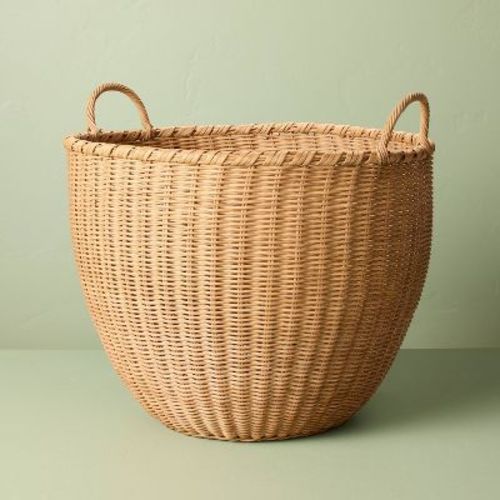 Round Woven Rattan Storage Basket with Handles - Hearth & Hand™ with Magnolia
