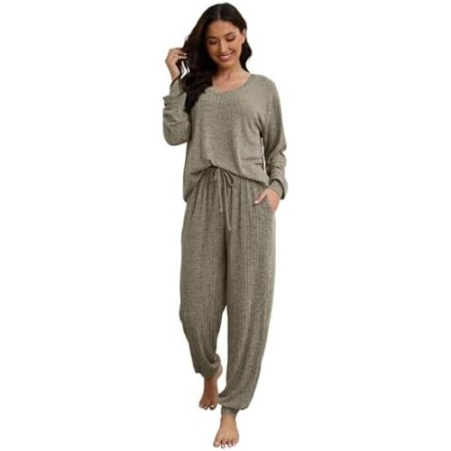 Hellomamma Women Pajama Sets 2 Piece: Long Sleeve Lounge Sets Pjs Casual Ladies Fall Outfit Pj Sleepwear With Pockets
